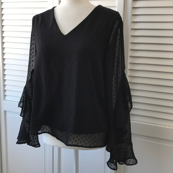 Iz Byer Black Long Sleeve Blouse Size Medium - Picture 2 of 6